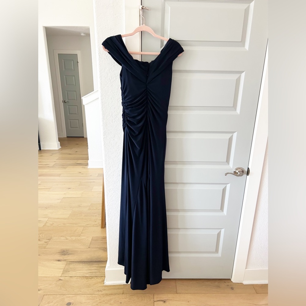 New Ieena Mac Duggal Jersey Off Shoulder Navy Gown 26517 - Picture 4 of 6